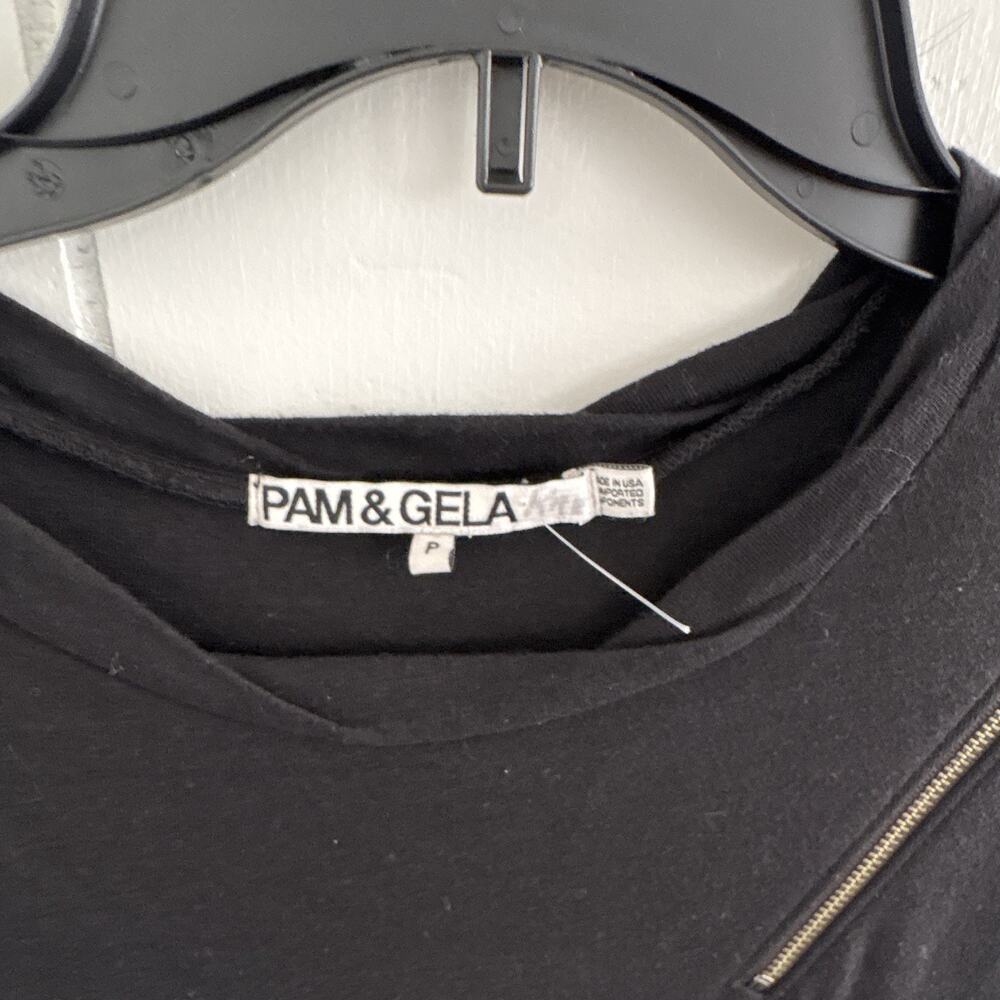 PAM & GELA Black Ruched Bodycon Dress Round Neck Long Sleeve Zipper Petite P - Picture 3 of 5